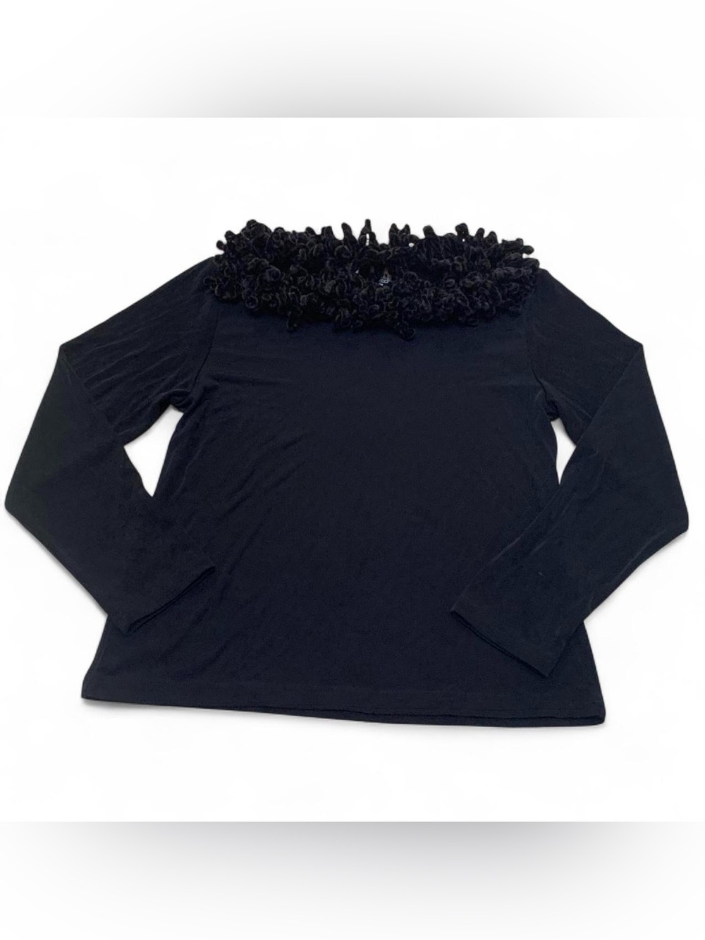 Vintage Western Connection Black Long Sleeve Fringe Collar Sweater Top Size L